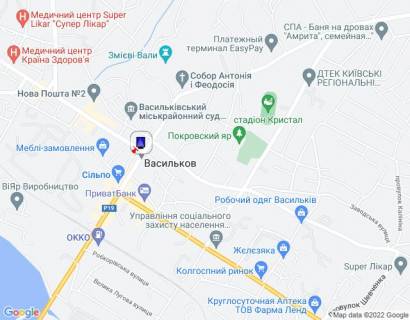 Ситилайт A в Василькове, 1,2х1,8  м. Васильків, вул. Соборна, 91, перехрестя з вул. Юних Комунарів, за 100м до перехрестя з вул. Шевченка та вул. Покровська, через 180м після повороту на вул. Володимирська та магазину "Сільпо" схема