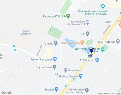Билборд B в Обухове м. Обухів, вул. Київська, 154, через 125 м після банку "Аваль", навпроти озера схема