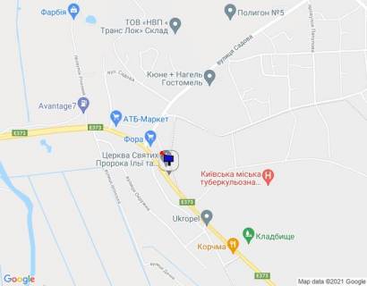 Билборд B в Гостомеле, 6х3  смт. Гостомель, траса М-07 "Київ-Ковель", км 22+700 право, вул. Кулішова, 41, після повороту на с. Горенка, через 130м після повороту на вул. Чумацький Шлях, через 190м після повороту на вул. Садова, через 190м після магазину "Фора" схема