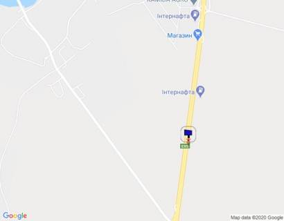 Billboard A in Kyiv trasa M-05 Kiiv-Odesa, km 97+800 livo, AZS, za 635m do povorotu na s. Odnorig, cerez 805m pisla povorotu na s. Cerkas scheme