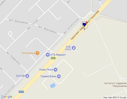 Билборд B в Киеве м. Київ, проспект Академіка Глушкова, траса М-05 Київ-Одеса, км 13+550 ліво, виїзд з Києва, навпроти АЗС UPG, за 160м до АЗС ОККО, за 320м до Нової Лінії та магазину АТБ, низ схема