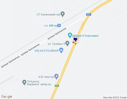 Билборд A в Калиновке, 6х3  смт. Калинівка, траса М-05 Київ-Одеса, км 31+600 ліво, навпроти Юпітер 24 (представництво John Deere, с-г. техніка), за 650м до розвороту на Калинівку, за 1км до АЗС АМІК схема