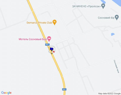 Билборд B в Пятихатках, 6х3  Конча-Заспа, траса Р-01, км 33+350 право, біля автобусної зупинки, за 150м до повороту на с. П'ятихатки, за 250м до котеджного містечка "Сосновий Бір", через 400м після повороту на с. Рудики схема