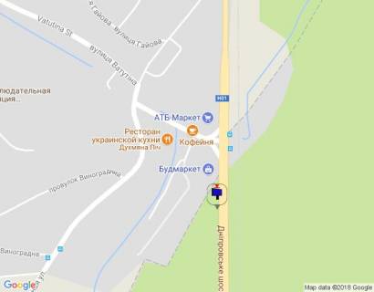 Билборд A в Лісники (Лісники), 6х3  Дніпровське шосе, траса Н-01 "Київ-Знам'янка", км 21+080 право, через 180м після повороту на с. Лісники, через 430м після магазинів Сільпо та АТБ, через 580м після магазину Фора схема