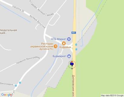 Билборд A в Лесниках, 6х3  Дніпровське шосе, траса Н-01 "Київ-Знам'янка", км 21+080 право, через 180м після повороту на с. Лісники, через 430м після магазинів Сільпо та АТБ, через 580м після магазину Фора схема