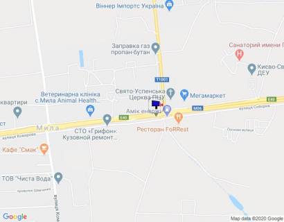 Билборд B в Миле с. Мила, траса М-06 Київ-Чоп (Житомир), км 25+000 ліво, після АЗС АМІС, біля клініки Спиженко схема
