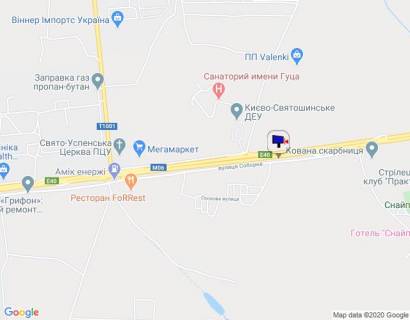 Билборд B в Капітанівке, 6х3  с. Капітанівка, траса М-06 "Київ-Чоп" (Житомир), км 24+120 ліво, перед поворотом на Бучу, автобусна зупинка Капітанівка схема
