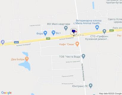 Білборд, Бігборд (Борд)  B на трасах Київської області, 6х3  с. Мила, траса М-06 "Київ-Чоп" (Житомир), км 25+770 ліво, біля автобусної зупинки, за 400м до магазину "Фора", поворот на Дмитрівку схема