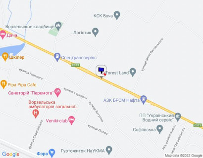 Billboard B in Vorzel, 6х3  смт. Ворзель, траса М-07 "Київ-Ковель", км 32+300 ліво, навпроти ЖК "Форест Ленд", через 400м після АЗС БРСМ Нафта, за 200м до повороту на вул. Максима Залізняка, за 450м до автобусної зупинки, за 520м до повороту на вул. Ватутіна scheme