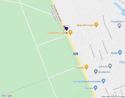 Билборд A в с. Козине Конча-Заспа,  траса Р-02, км 28км+750 право, ресторан "Giardino", супермаркет "Wine Time", зупинка "Козин-1" схема
