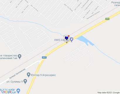 Билборд B в Глевахе, 6х3  смт. Калинівка, траса М-05 Київ-Одеса, км 30+420 ліво, через 20м після АЗС АМІК, автобусна зупинка "ст. Зоря", за 480м до з'їзду на вул. Залізничну схема
