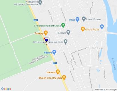 Билборд A в Козине, 6х3  Конча-Заспа, траса Р-01, км 29+600 право, через 750м після повороту на котеджне містечко "РОМАНОВО", парковка ресторану "ТАНДИР", за 200м до автобусної зупинки, за 220м до повороту на вул. Партизанська, за 300м до супермаркету "FAVORE" схема