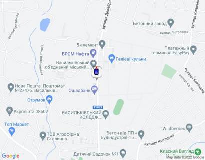 Ситилайт A в Василькове, 1,2х1,8  м. Васильків, вул. Декабристів, 43, біля автошколи та СТО, через 340м після АЗС "GLUSCO", через 210м після АЗС "БРСМ НАФТА", за 90м до Ощадбанку, за 175м до Пам'ятника авіаторів схема