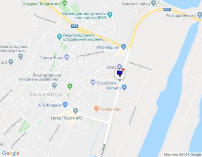 Білборд, Бігборд (Борд)  A у Вишгороді, 6х3  м. Вишгород, вул. Набережна, перехрестя з вул. Шкільна, за 100м до магазину Сільпо та ЖК "Берегиня", через 75м після АЗС WOG схема