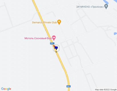 Билборд A в Пятихатках, 6х3  Конча-Заспа, траса Р-01, км 33+350 право, біля автобусної зупинки, через 150м після повороту на с. П'ятихатки, через 250м після котеджного містечка "Сосновий Бір", за 400м до повороту на с. Рудики схема