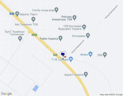Билборд A в Калиновке, 6х3  с. Калинівка, траса М-01 "Київ-Чернігів-Нові Яриловичі", км 34+900 право, об'їзд м. Бровари, біля повороту на вул. Броварська та Рабен Україна, навпроти АЗС "Авантаж", через 450м після Бауміт-Україна схема