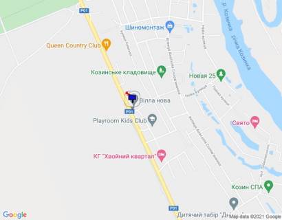Билборд B в Козине, 6х3  Конча-Заспа, траса Р-01, км 30+950 ліво, котеджне містечко "Олександрівське", за 50м до клініки "VIVA", через 300м після комплексу "QUEEN COUNTRY CLUB" схема