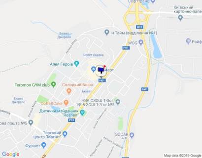 Билборд A в Обухове м. Обухів, вул. Київська, 117, біля супермаркета "Велика кишеня" (автозупинка "Піщана") схема