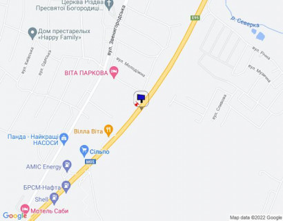 Билборд A в с. Вита-Почтовая, 6х3  с. Віта-Поштова, траса М-05 Київ-Одеса, км 20+800 ліво, через 500м після магазину Сільпо, через 770м після АЗС БРСМ схема