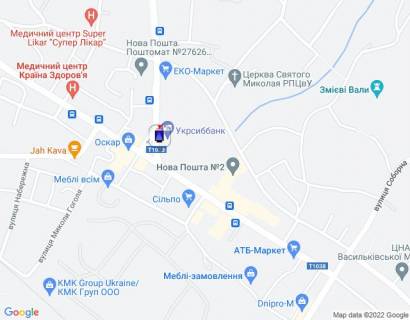 Ситилайт B в Василькове, 1,2х1,8  м. Васильків, вул. Декабристів, 2, перехрестя з вул. Грушевського, біля Укрсіббанк, через 120м після автобусної зупинки, через 220м після перехрестя з вул. Шевченка та магазину "Еко-Маркет", за 60м до повороту на вул. Гоголя схема