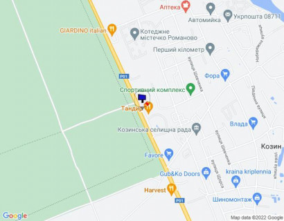 Билборд A в Козине, 6х3  Конча-Заспа, траса Р-01, км 29+400 ліво, біля ресторану "ТАНДИР", за 460м до комплексу "Сезони SPA" та ресторану "Giardino", за 560м до повороту на котеджне містечко "РОМАНОВО" схема