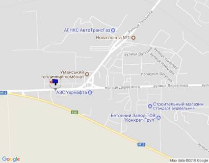 Білборд, Бігборд (Борд)  A у Умані м. Умань, вул. Дерев'янка, за 140м до автобусної зупинки та 260м до розв'язки з вул. Теплична, через 440м після повороту з траси М-12  схема