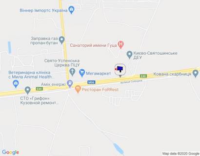 Билборд B в Капітанівке, 6х3  с. Капітанівка, траса М-06 "Київ-Чоп" (Житомир), км 24+340 право, через 480м після АЗС АМІС та повороту на Ворзель, через 340м після Мега Маркету схема