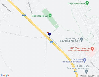 Билборд B в Вышгороде, 6х3  м. Вишгород, траса Р-69 "Київ-Вишгород-Десна", км 19+800 право, через 550м після повороту на вул. Яблунева, через 1.1км після АЗС WOG схема