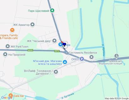 Билборд A в Гостомеле, 6х3  м. Гостомель, вул. Свято-Покровська, навпроти №26, парковка Фора, KFC, перед кругом Гостомель-Ірпінь-Буча схема