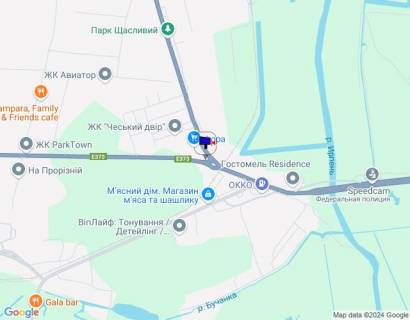Билборд A в Гостомеле, 6х3  м. Гостомель-м. Буча, траса М-07 "Київ-Ковель", км 23+875 право, вул. Гостомельське шосе-вул. Свято-Покровська, розвилка Ірпінь-Гостомель-Буча, парковка Фора, KFC, поворот на Гостомель, напрямок на Бучу схема