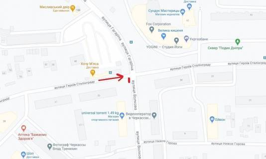 Билборд + в Черкассах, 6*3  вул. Припортова (Героїв Сталінграда)- вул. Волкова схема