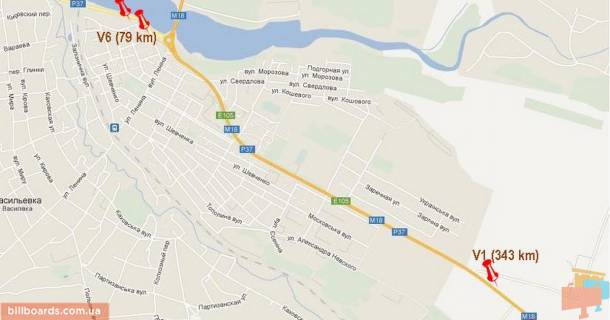 Билборд A в Васильевке Симферопольская тр. - поворот Токмак схема
