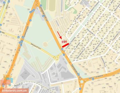 Билборд  в Днепр (Днепропетровск) Запорожское Шоссе - ул. Генерала Пушкина, подстанция, ТЦ Дафи схема