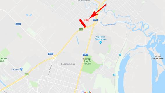 Билборд  в Днепр (Днепропетровск) Донецьке шосе, за віадуком, в сторону міста схема