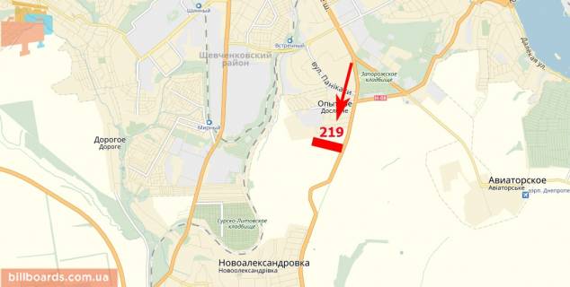 Билборд  в Днепр (Днепропетровск) Запорізьке шосе, виїзд з міста схема