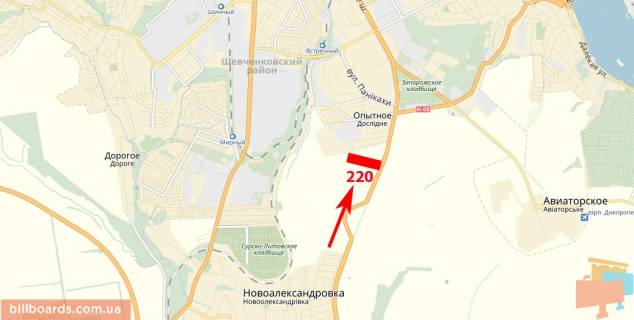 Билборд  в Днепр (Днепропетровск) Запорізьке шосе, в'їзд до міста схема