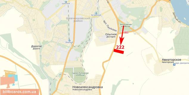 Билборд  в Днепр (Днепропетровск) Запорізьке шосе, виїзд з міста схема