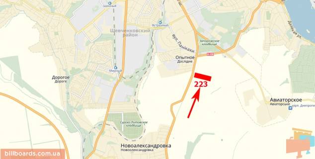 Билборд  в Днепр (Днепропетровск) Запорізьке шосе, в'їзд до міста схема