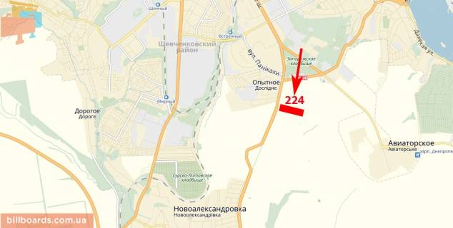 Билборд  в Днепр (Днепропетровск) Запорізьке шосе, виїзд з міста схема