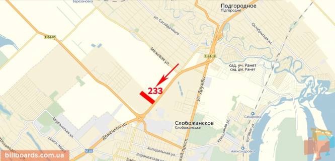 Билборд  в Днепр (Днепропетровск) Донецьке шосе, розвилка на Чумаки, 219+750, в'їзд до міста схема