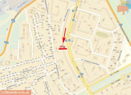 Билборд  в Днепр (Днепропетровск) пр-т Героев, д. 12, "китайская стена", из центра схема