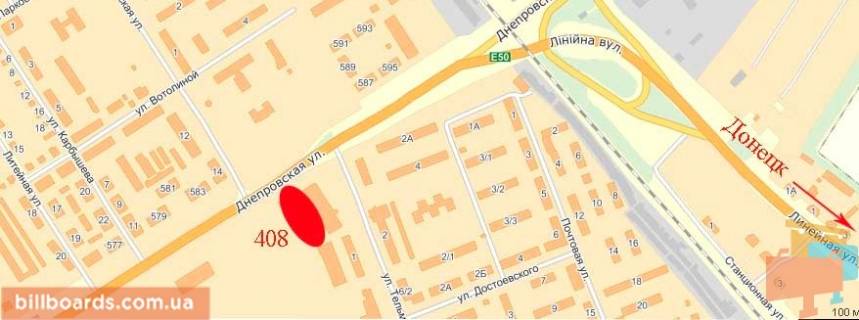 Билборд  в Павлограде вул. Преображеньска - вул. Дніпровська (БК "Машинобудівників") правий схема