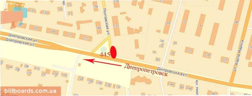 Билборд  в Павлограде вул. Полтавська, 131 - автостанція, лівий схема