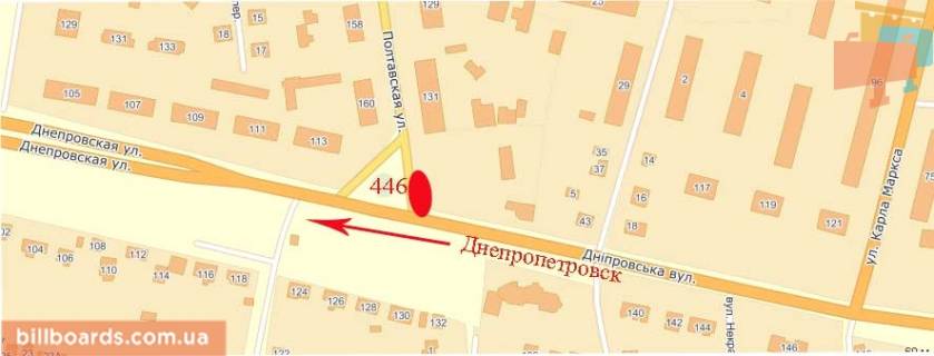 Білборд, Бігборд (Борд)   у Павлограді вул. Полтавська, 131 - Автовокзал, правий схема