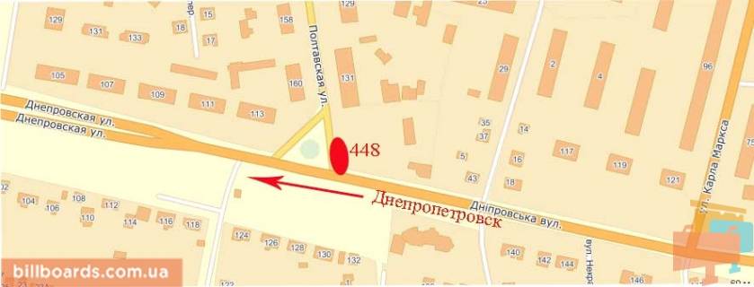 Билборд  в Павлограде вул. Полтавська, 131 - автостанція, правий схема