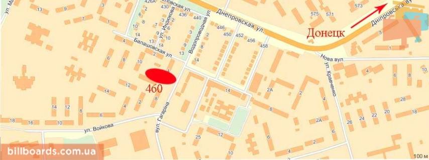 Билборд  в Павлограде вул. Гагаріна, 12 -  ринок ПЗТО схема