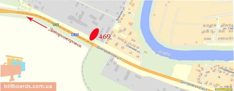 Билборд  в Павлограде вул. Дніпровська, виїзд до м. Дніпро схема