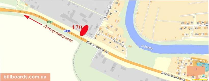 Билборд  в Павлограде вул. Дніпровська, в'їзд з м. Дніпро схема