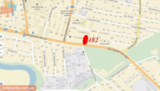 Билборд  в Павлограде вул. Дніпровська, б. 123, світлофор, навпроти повороту на вул. І. Богуна схема