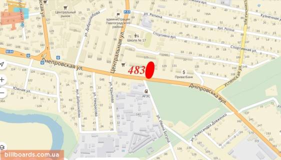 Билборд  в Павлограде вул. Дніпровська, б. 123, світлофор, навпроти повороту на вул. І. Богуна схема